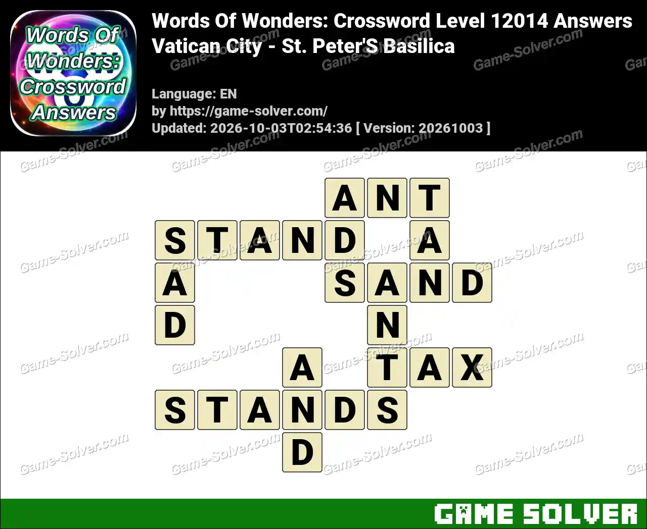Words Of Wonders: Crossword Level 12014 Answers – Vatican City – St. Peter’S Basilica